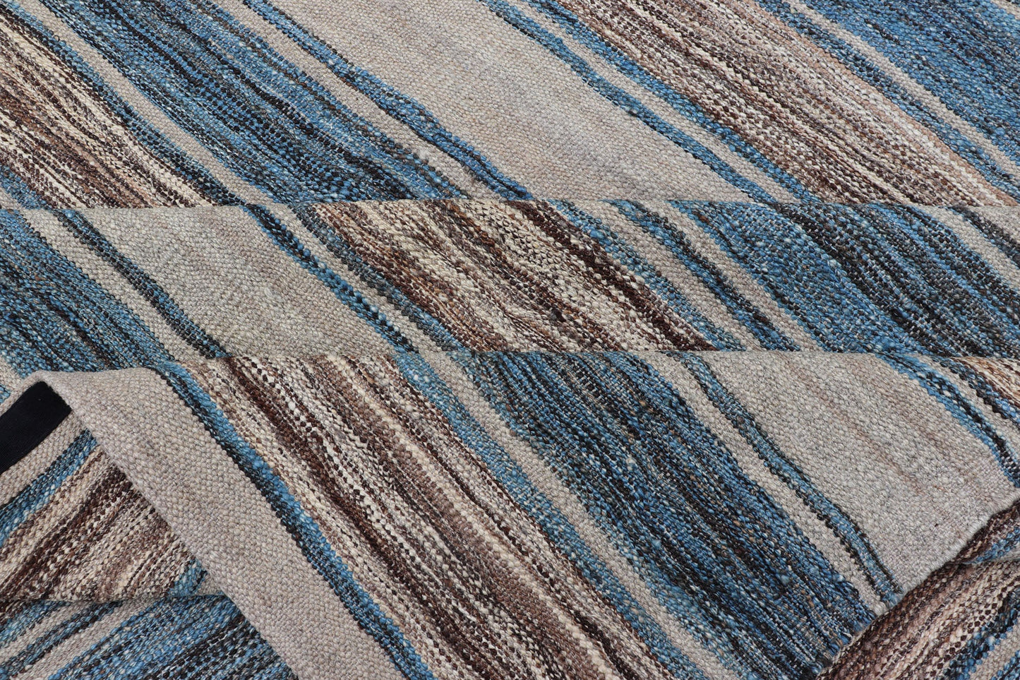 Versatile Striped Design and Natural Brown, Cream, and Blue Flat - Weave Kilim Versatile and natural blue, cream and brown flat - weave Kilim for a Modern or Classic design Flat - weave Kilim rug with brown tones, Keivan Woven Arts , rug AFG - 114, ... - Keivan Woven ArtsAFG - 114 - 15787Rug