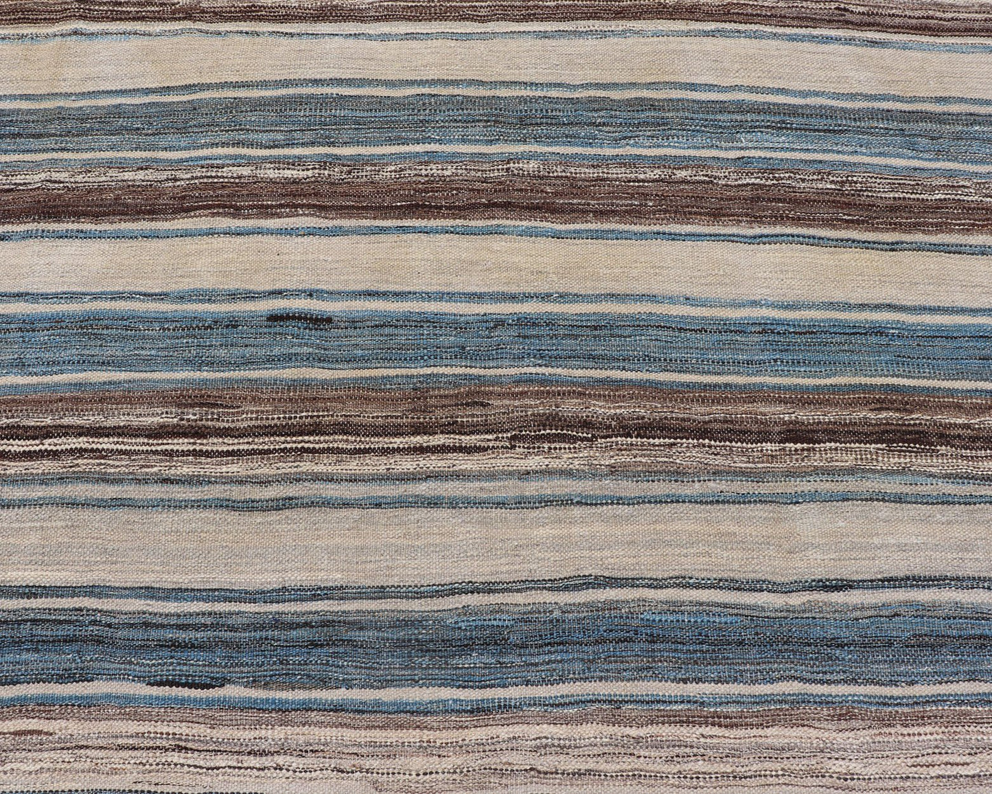 Versatile Striped Design and Natural Brown, Cream, and Blue Flat - Weave Kilim Versatile and natural blue, cream and brown flat - weave Kilim for a Modern or classic design. Flat - weave Kilim rug with brown tones. Keivan Woven Arts / rug AFG - 133, co... - Keivan Woven ArtsAFG - 133 - 15819Rug