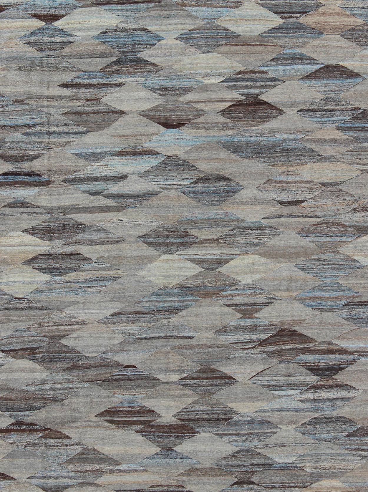 Blue and Brown Diamond Afghan Modern Kilim Geometric Design Modern and casual flat - woven Kilim rug. Neutrals, charcoal, gray, blue and brown diamond Afghan Modern Kilim Geometric design. Keivan Woven Arts / Rug AFG - 13481, country of origin / typ... - Keivan Woven ArtsAFG - 13481 - 9563Rug