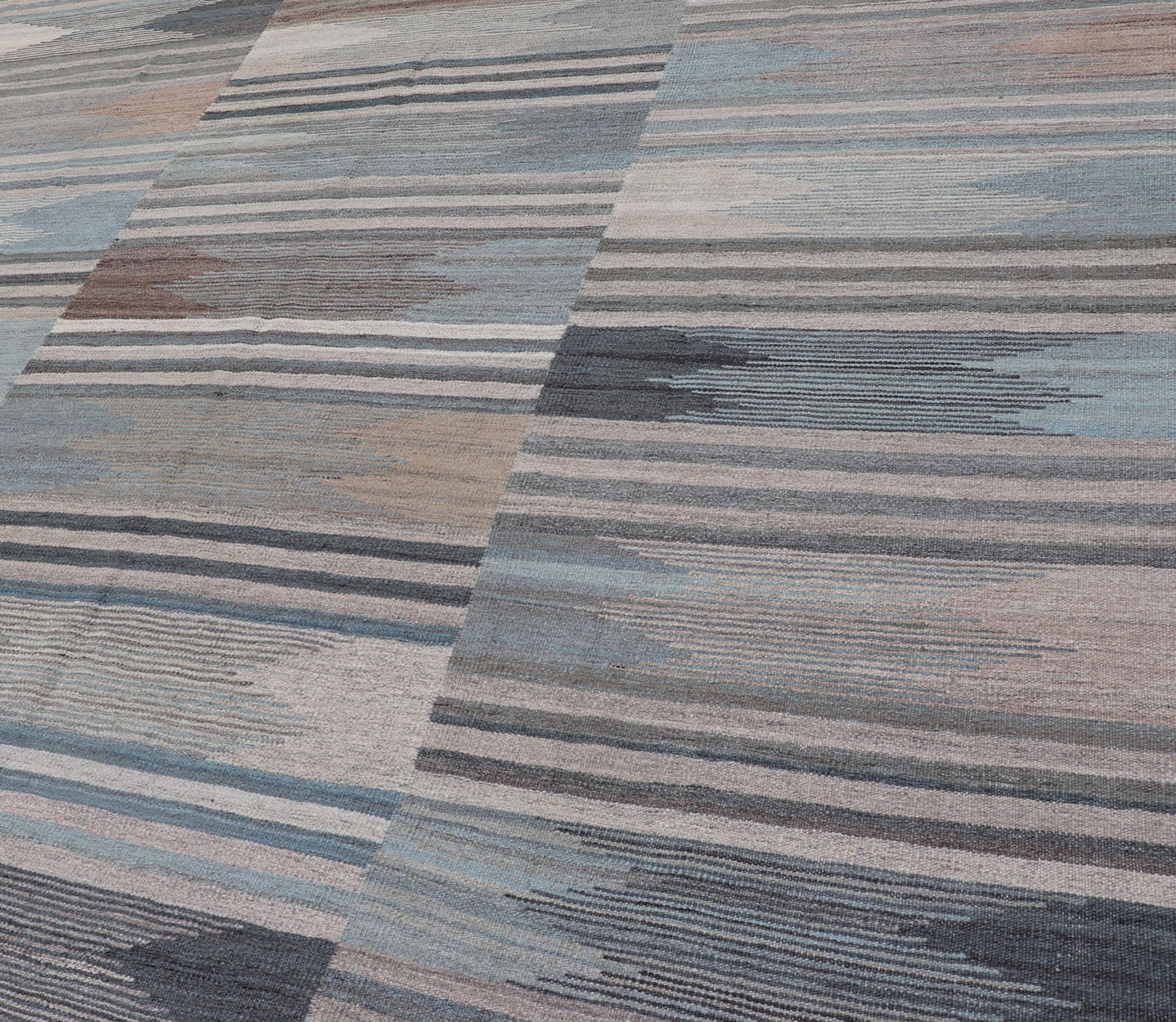 Modern Afghanistan Kilim with Blue, Brown, Gray and Cream blue, gray, brown checkered Kilim Modern rug with Kilim, Keivan Woven Arts / rug AFG - 203, country of origin / type: Afghanistan / Kilim, condition: new This brand new rug features ... - Keivan Woven ArtsAFG - 203 - 15841Rug