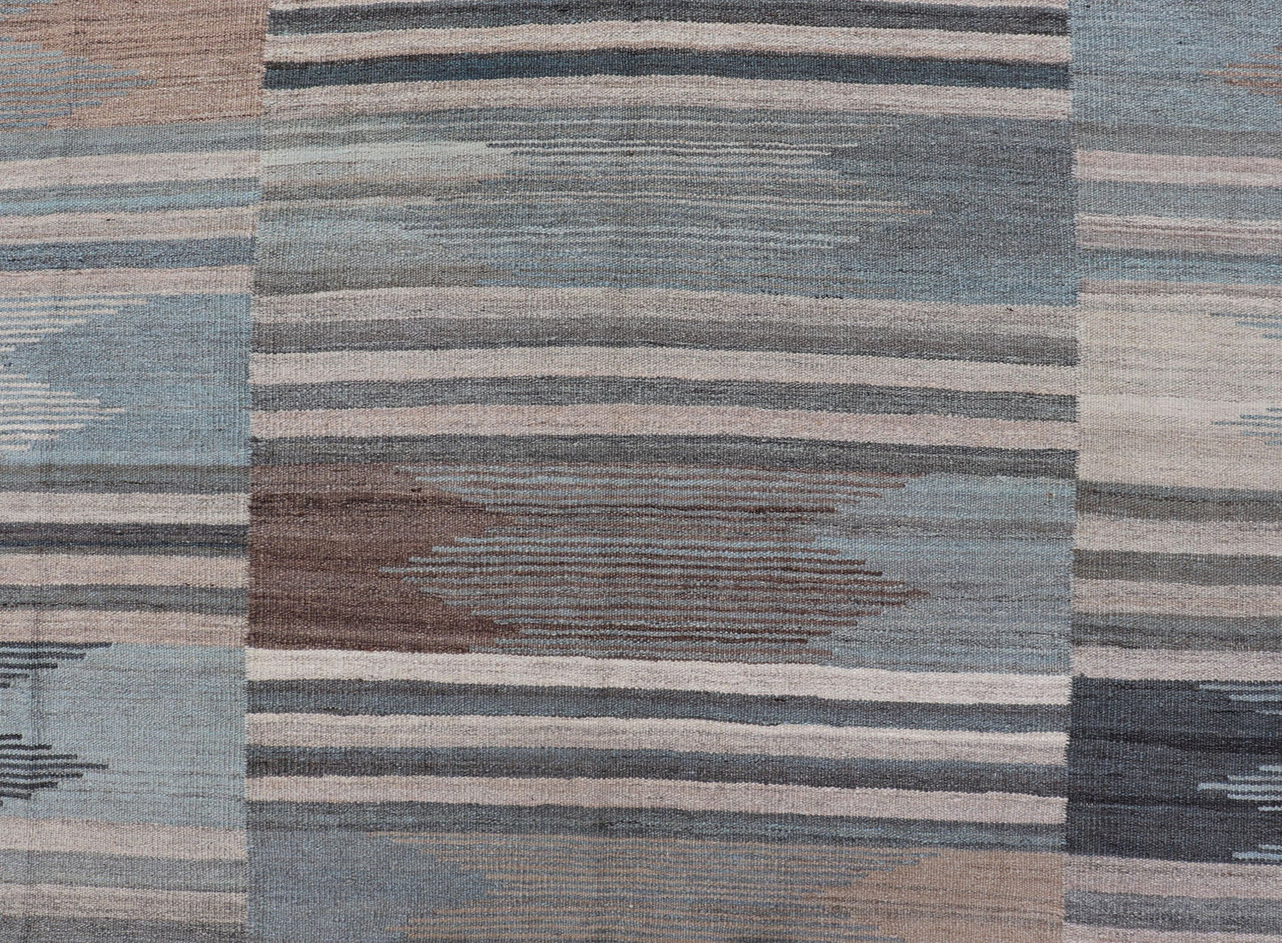 Modern Afghanistan Kilim with Blue, Brown, Gray and Cream blue, gray, brown checkered Kilim Modern rug with Kilim, Keivan Woven Arts / rug AFG - 203, country of origin / type: Afghanistan / Kilim, condition: new This brand new rug features ... - Keivan Woven ArtsAFG - 203 - 15841Rug