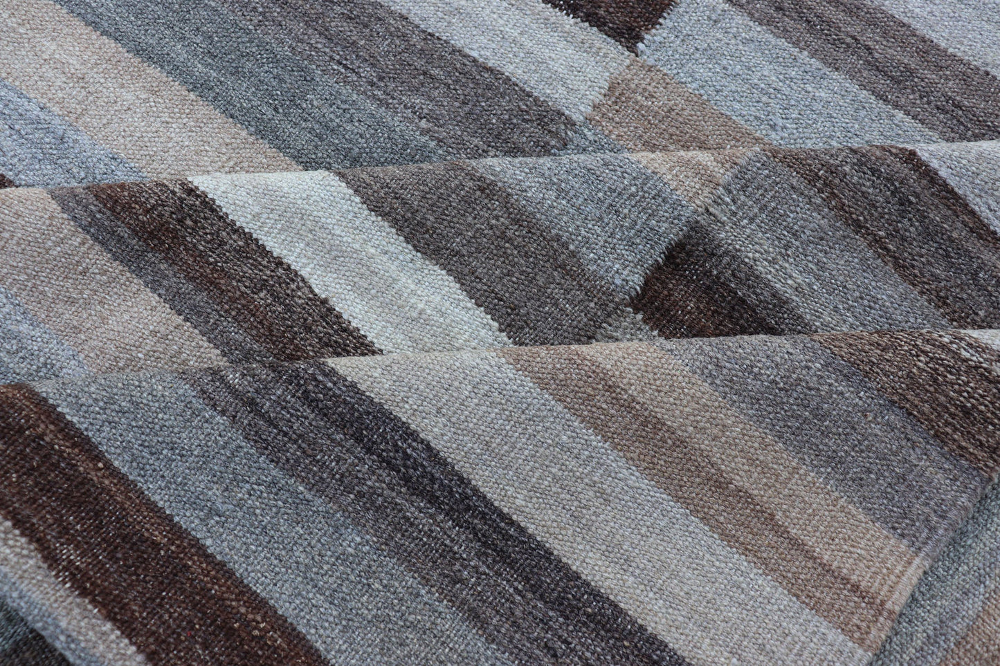 Modern Flat - Weave Kilim Rug in Multi - Panel Striped Design in Earthy Tones Modern flat - weave Kilim rug with stripes in shades of light ocean blue, charcoal, gray and cream. Keivan Woven Arts / rug AFG - 24713, country of origin / type: Afghanistan / Ki... - Keivan Woven ArtsAFG - 24713 - 13952Rug