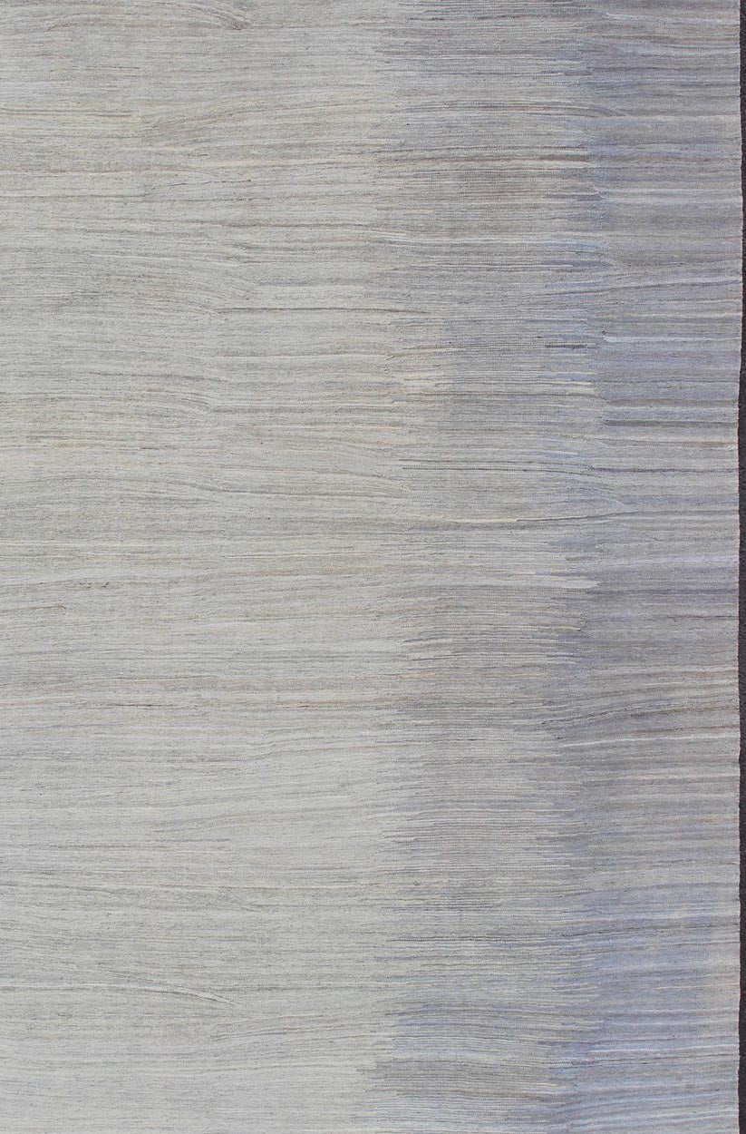 Large Kilim Rug in light blue, light Gray & Cream with Minimalist Modern Design. Large Kilim Rug with Minimalist and Modern Design. rug/AFG - 27618 , country of origin / type: Afghanistan /Kilim. The subdued design of this kilim rug makes... - Keivan Woven ArtsAFG - 27618 - A - 11875Rug