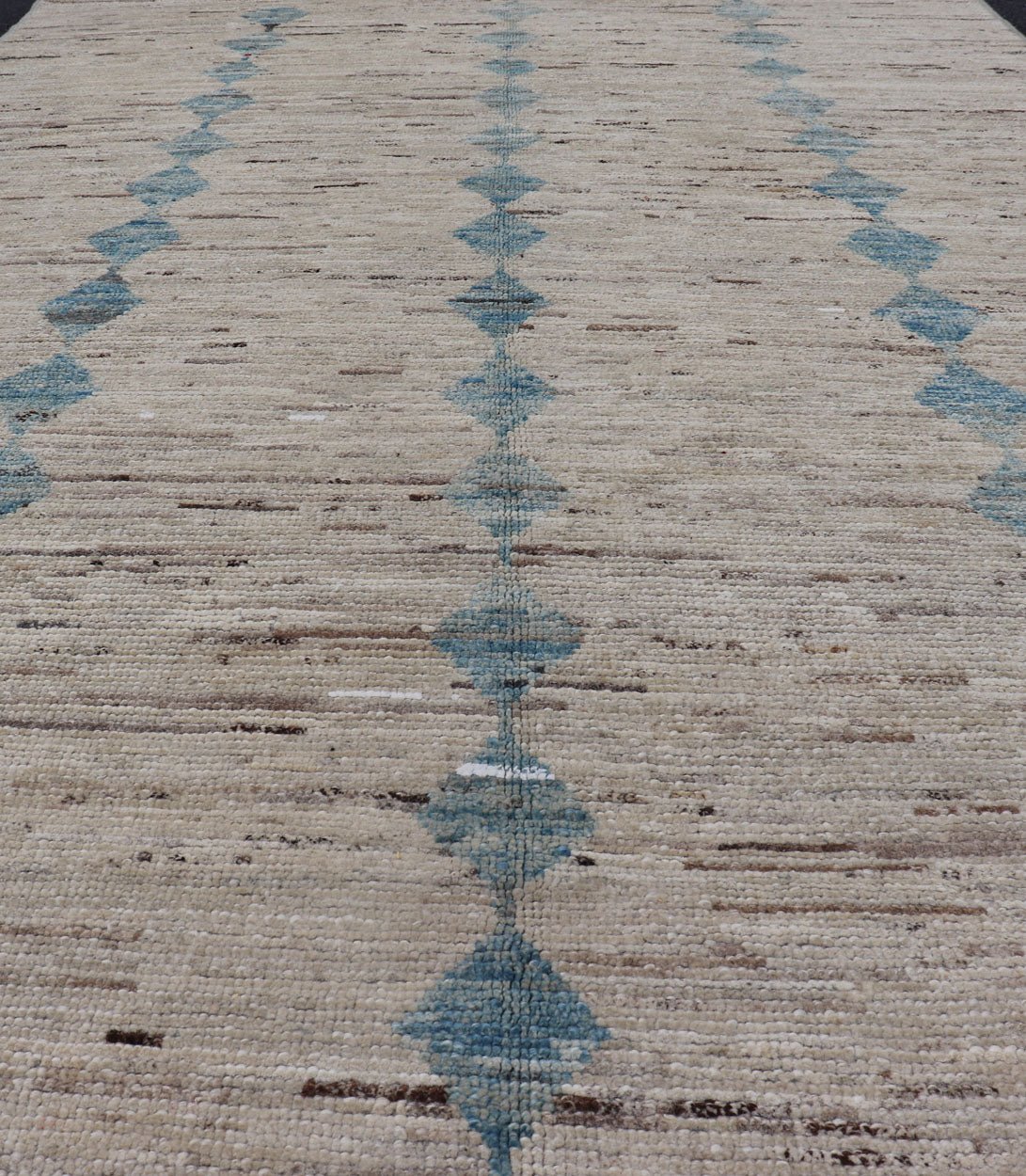 Casual Modern Rug in Creams and Blue Tones and Minimalist Design Rug with Casual Modern design, rug AFG - 33330,Keivan Woven Arts / country of origin / type: Afghanistan / Moroccan tribal, modern casual Neutral tone rug. The Minimalist desi... - Keivan Woven ArtsAFG - 29205 - 15885Rug