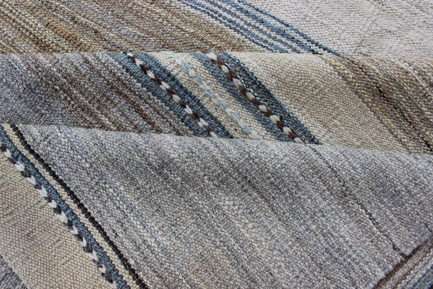 Modern Kilim Rug with large Stripes in Shades of Blue, Taupe, Gray and Cream Flat - weave Kilim rug with stripes with modern design in shades of blue, taupe gray and cream, rug afg - 29515, country of origin / type: Afghanistan / Kilim This p... - Keivan Woven ArtsAFG - 29515 - 11944Rug