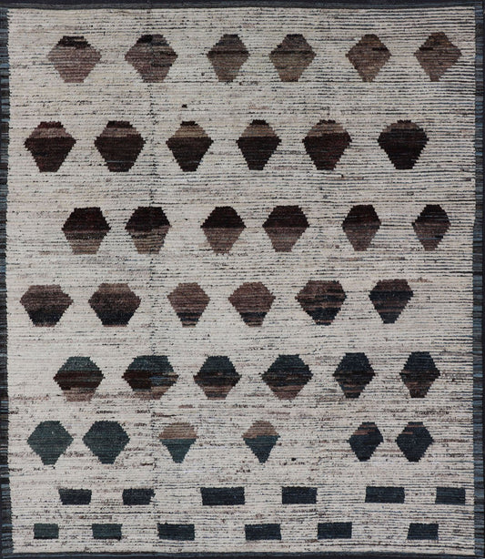 Tribal Moroccan with All - Over Pattern in Cream, Brown and Dark Teal teal, brown and cream rug with modern casual design and natural wool, rug AFG - 29885, country of origin / type: Afghanistan / Modern, Keivan Woven Arts This New Creation ... - Keivan Woven ArtsAFG - 29885 - 15667Rug