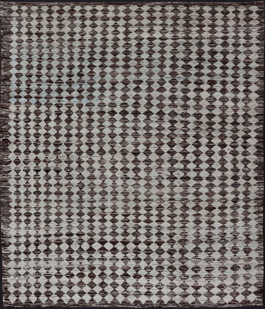Tribal Moroccan with Intricate Diamond Pattern in White and Brown Tones White andbrown rug with modern casual design and natural wool, Keivan Woven Arts / rug AFG - 33316, country of origin / type: Afghanistan / Modern, This new creation of... - Keivan Woven ArtsAFG - 29932 - 15895Rug