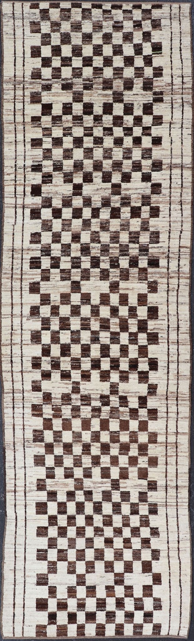 Casual Modern Gallery Runner in White and Brown Tones Runner with Casual Modern design, rug AFG - 30022, country of origin / type: Afghanistan / Moroccan tribal, modern casual Neutral tone rug. The tribal design of this piled long runner ma... - Keivan Woven ArtsAFG - 30022 - 15673Rug