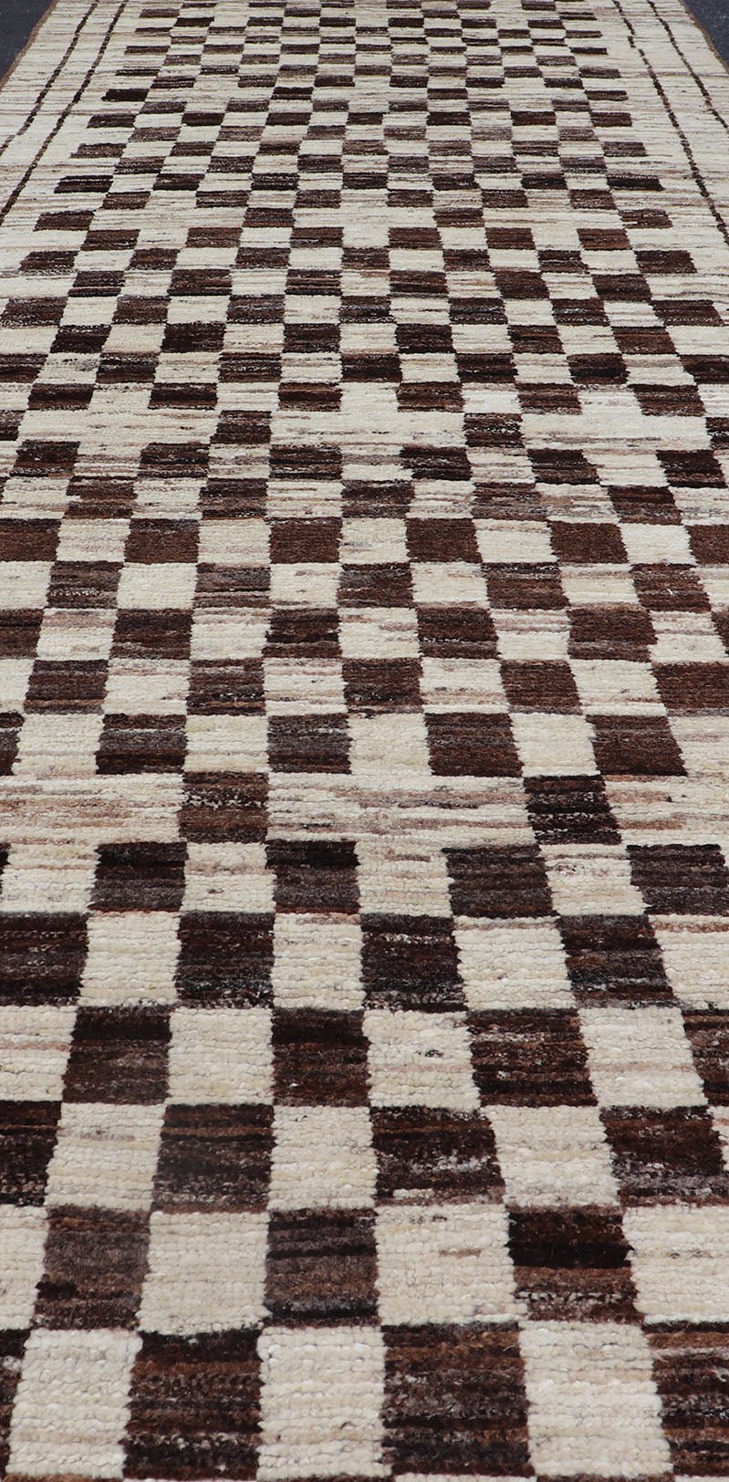 Casual Modern Gallery Runner in White and Brown Tones Runner with Casual Modern design, rug AFG - 30022, country of origin / type: Afghanistan / Moroccan tribal, modern casual Neutral tone rug. The tribal design of this piled long runner ma... - Keivan Woven ArtsAFG - 30022 - 15673Rug
