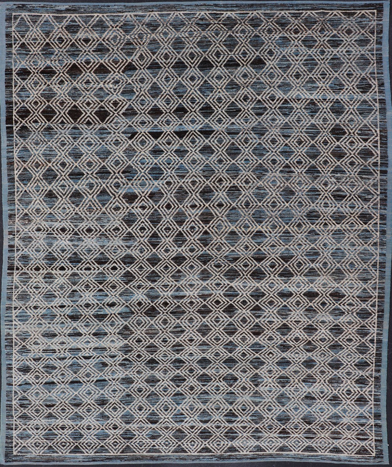 Blue, Charcoal, Gray and Brown Afghan Modern Geometric Design Rug. Modern and casual rug. Neutrals, charcoal, gray, blue and brown tribal Afghan Modern Kilim Geometric design. Rug AFG - 30430, country of origin / type: Afghanistan / Modern rug/ modern... - Keivan Woven ArtsAFG - 30430 - 15677Rug