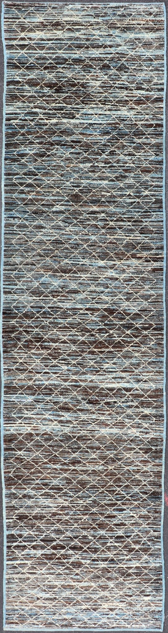Modern Afghanistan Runner in Neutral Tones with Subdued Design Blue and Brown tone rug with Moroccan free - flowing tribal design, Keivan Woven Arts / rug AFG - 30667, country of origin / type: Afghanistan The subdued design of this piled ru... - Keivan Woven ArtsAFG - 30667 - 15685Rug