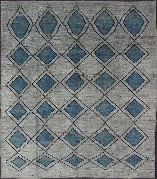 Modern Casual Design Tribal Rug with Diamond Pattern in Green, Blue, and Brown Blue, green, andbrown rug with modern casual design and natural wool, Keivan Woven Arts / rug AFG - 31855, country of origin / type: Afghanistan / Modern This cl... - Keivan Woven ArtsAFG - 31855 - 15911Rug