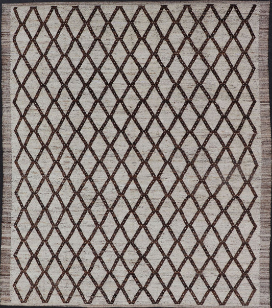 Tribal Moroccan with Intricate Diamond Pattern in White and Earth Tones Cream andbrown rug with modern casual design and natural wool, Keivan Woven Arts rug AFG - 33316, country of origin / type: Afghanistan / Modern, This classic Moroccan ... - Keivan Woven ArtsAFG - 31873 - 15701Rug