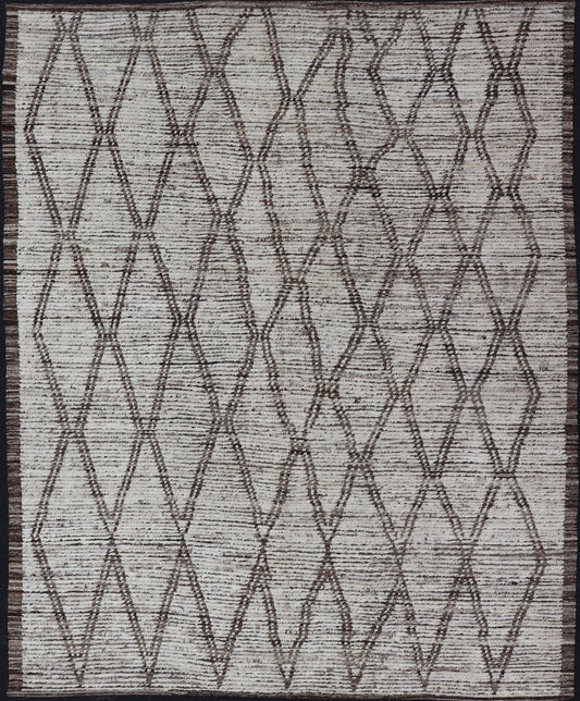 Tribal Moroccan with Intricate Diamond Pattern in White and Earth Tones Cream andbrown rug with modern casual design and natural wool. Keivan Woven Arts / rug AFG - 31889, country of origin / type: Afghanistan / Modern, Measures: 9'2 x 11'4. ... - Keivan Woven ArtsAFG - 31889 - 15705Rug