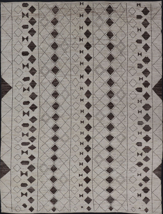 Casual Modern Design Moroccan Rug in bold Brown motifs and White/Ivory Tones. Brown, white/Ivory and Neutral tone rug with casual modern design, rug AFG - 31931 , country of origin / type: Afghanistan / Moroccan tribal, modern casual The unique... - Keivan Woven ArtsAFG - 31931 - 15711Rug