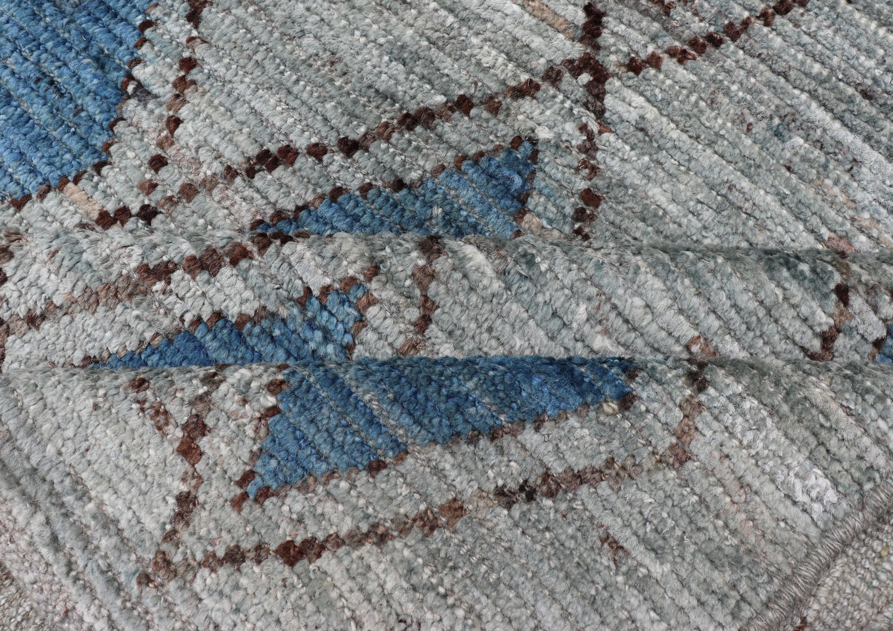 Modern Casual Design Tribal Rug with Diamond Pattern in Gray, Blue, and Brown. blue, gray, andbrown rug with modern casual design and natural wool, rug AFG - 31952, country of origin / type: Afghanistan / Modern, This classic natured Moroccan ... - Keivan Woven ArtsAFG - 31952 - 15917Rug