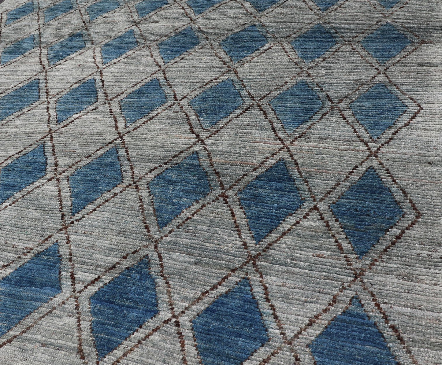 Modern Casual Design Tribal Rug with Diamond Pattern in Gray, Blue, and Brown. blue, gray, andbrown rug with modern casual design and natural wool, rug AFG - 31952, country of origin / type: Afghanistan / Modern, This classic natured Moroccan ... - Keivan Woven ArtsAFG - 31952 - 15917Rug