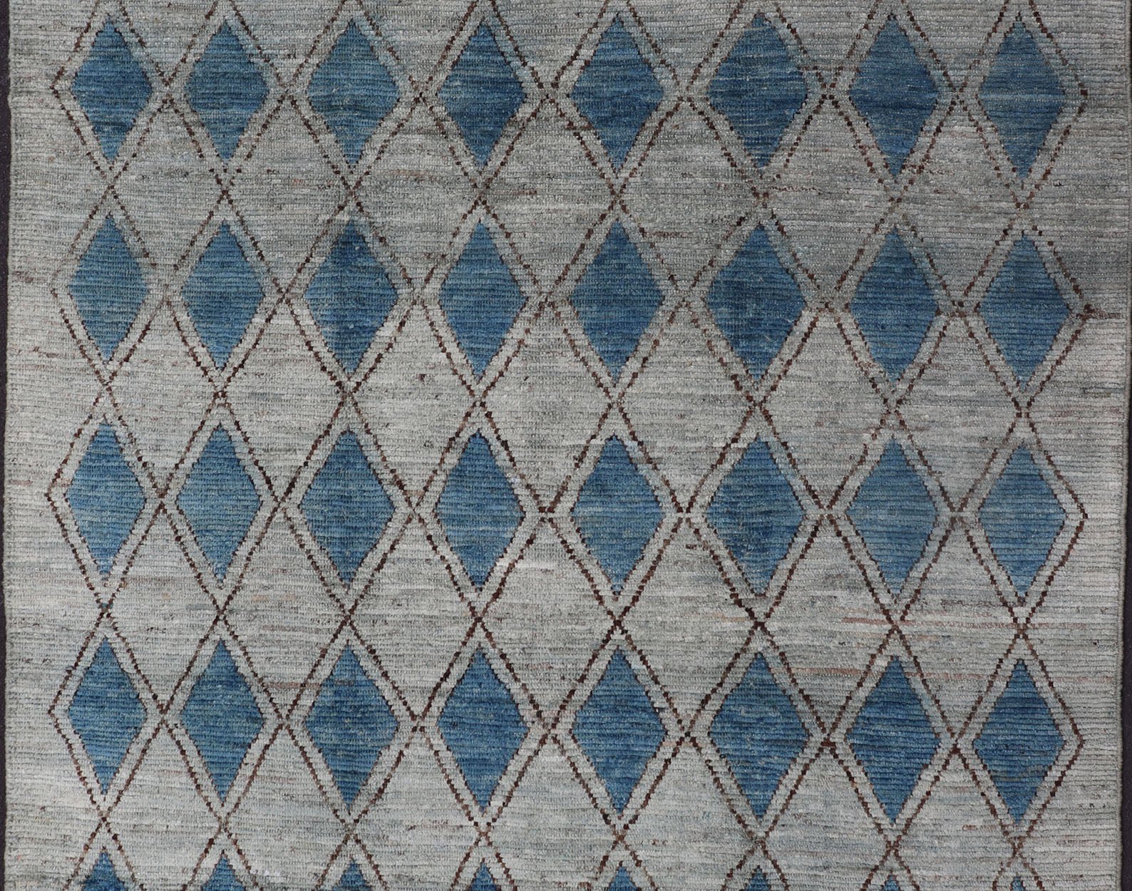 Modern Casual Design Tribal Rug with Diamond Pattern in Gray, Blue, and Brown. blue, gray, andbrown rug with modern casual design and natural wool, rug AFG - 31952, country of origin / type: Afghanistan / Modern, This classic natured Moroccan ... - Keivan Woven ArtsAFG - 31952 - 15917Rug