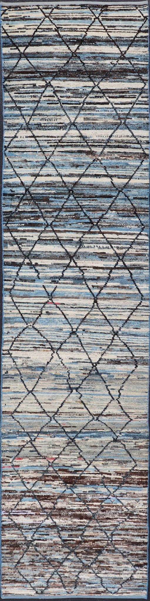 Blue, Charcoal, Gray and Brown Diamond Afghan Modern Geometric Design Modern and casual runner rug. Neutrals, charcoal, gray, blue and brown diamond Afghan Modern Geometric design. Rug AFG - 32075, country of origin / type: Afghanistan / Piled ... - Keivan Woven ArtsAFG - 32075 - 14010Rug