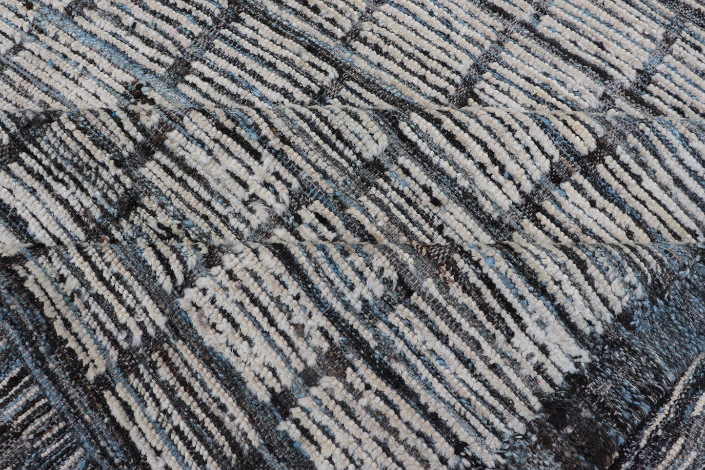 Modern Rug by Keivan Woven Arts in Steel Blue and White Tones with Hi - Low Design. Keivan Woven Arts / rug AFG - 32120, country of origin / type: Afghanistan / Kilim. Modern Rug, Modern Design, Modern Casual, Casual design. Measures: 9'5 x 11'8. The... - Keivan Woven ArtsAFG - 32120 - 15715Rug