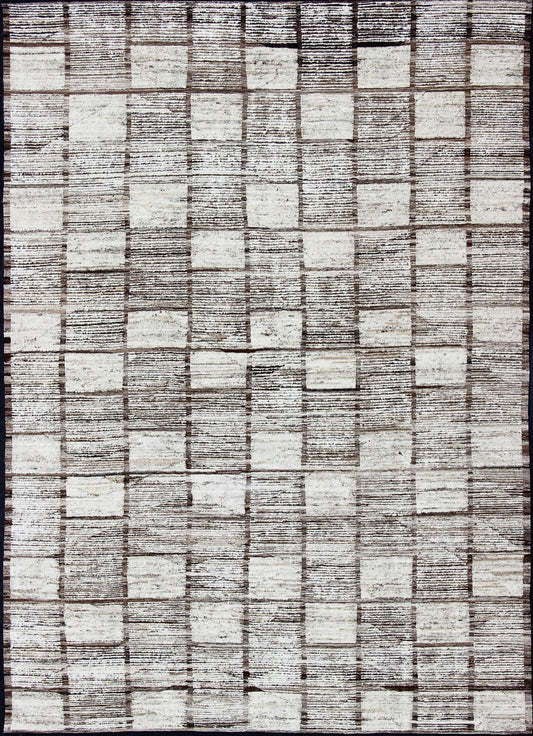 White, Cream and Brown Casual Modern Checkered Design Large Modern Rug. Keivan Woven Arts - Modern piled rug with checkerboard design in natural wool tones , rug AFG - 33324, country of origin / type: Afghanistan / Piled, condition: new This new ... - Keivan Woven ArtsAFG - 33324 - 13872Rug