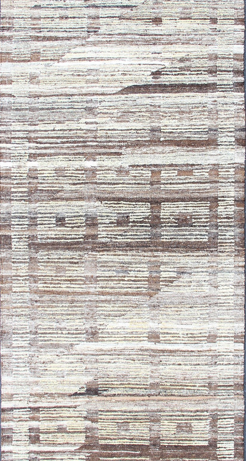Tribal Hand Knotted Modern Afghanistan Runner in Browns and Green Green and brown piled - Kilim Modern runner, Keivan Woven Arts / rug AFG - 33326, country of origin / type: Afghanistan / Kilim, condition: new This brand new rug features a mo... - Keivan Woven ArtsAFG - 33326 - 13876Rug