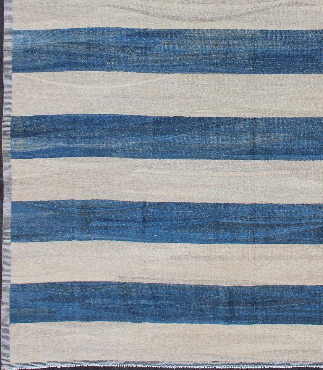 Keivan Woven Arts Modern Stripe Patterned Kilim in Blue and Ivory. Keivan Woven Arts rug AFG - 3439, Keivan Woven Arts / country of origin / type: Afghanistan / Kilim. Measures: 6'4 x 9'8 This playful piece features a all - over design that evokes ... - Keivan Woven ArtsAFG - 3439 - 10396Rug
