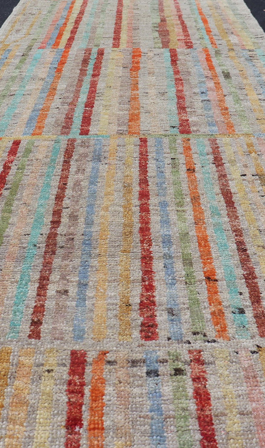 Modern Casual Hand Knotted Piled Runner in Color and Minimalist Modern Design Modern piled runner with ivory/creamy background color and variation of vivid accent colors, rug AFG - 36090, Keivan Woven Arts country of origin / type: Afghanistan / P... - Keivan Woven ArtsAFG - 36090 - 5942 - 16700Rug