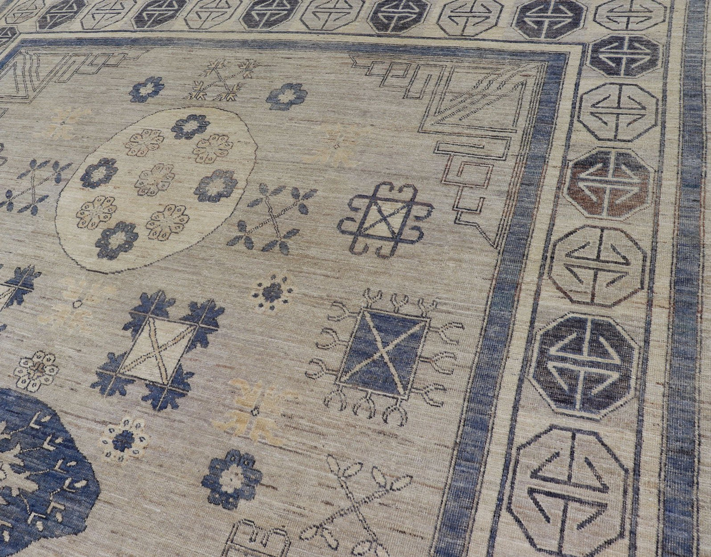 Khotan Design Rug with Geometric Medallions in Royal Blue and Cream Khotan Design Rug with Geometric Medallions in Royal Blue and Ivory, Geometric Khotan rug AFG - 36099, Keivan Woven Arts / country of origin / type: Afghanistan / Khotan T... - Keivan Woven ArtsAFG - 36099 - 5625 - 16742Rug