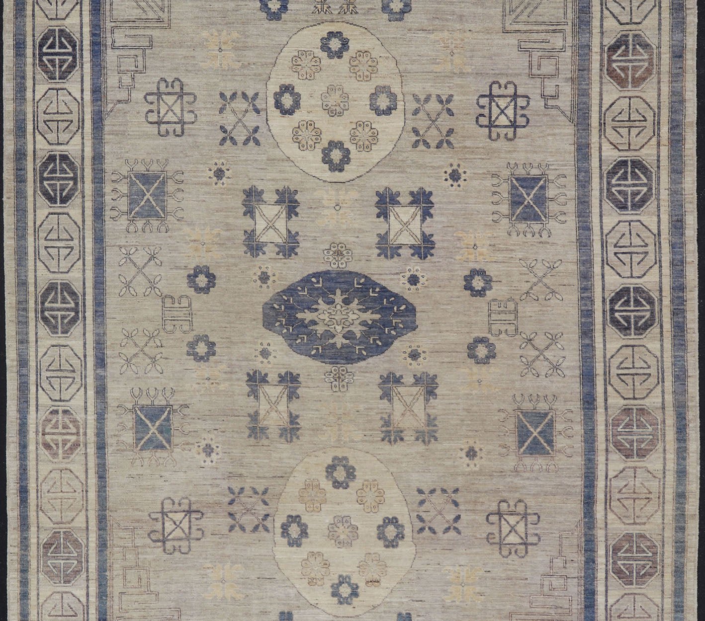 Khotan Design Rug with Geometric Medallions in Royal Blue and Cream Khotan Design Rug with Geometric Medallions in Royal Blue and Ivory, Geometric Khotan rug AFG - 36099, Keivan Woven Arts / country of origin / type: Afghanistan / Khotan T... - Keivan Woven ArtsAFG - 36099 - 5625 - 16742Rug