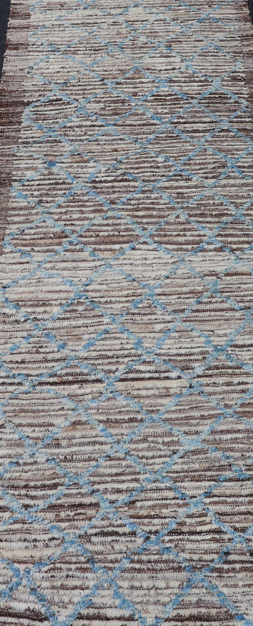 Cream, brown, and sky blue variegated tribal design modern runner, rug AFG - 36110, Keivan Woven Arts country of origin / type: Afghanistan / Modern, condition: new. This brand new rug features a tribal modern design and luscious wool. The color p... - Keivan Woven ArtsAFG - 36110 - 1637 - 16766Rug