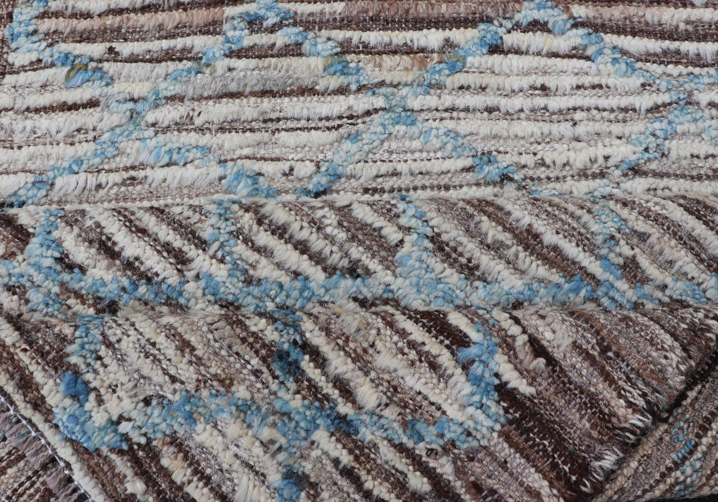 Cream, brown, and sky blue variegated tribal design modern runner, rug AFG - 36110, Keivan Woven Arts country of origin / type: Afghanistan / Modern, condition: new. This brand new rug features a tribal modern design and luscious wool. The color p... - Keivan Woven ArtsAFG - 36110 - 1637 - 16766Rug