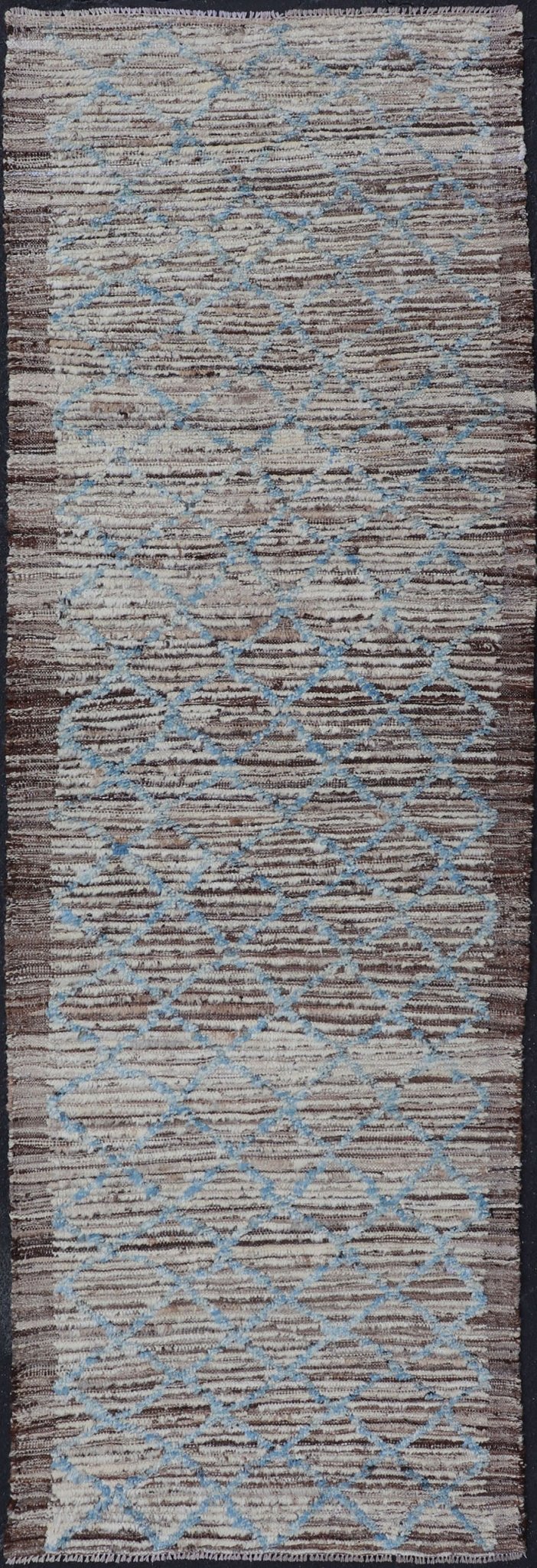 Cream, brown, and sky blue variegated tribal design modern runner, rug AFG - 36110, Keivan Woven Arts country of origin / type: Afghanistan / Modern, condition: new. This brand new rug features a tribal modern design and luscious wool. The color p... - Keivan Woven ArtsAFG - 36110 - 1637 - 16766Rug