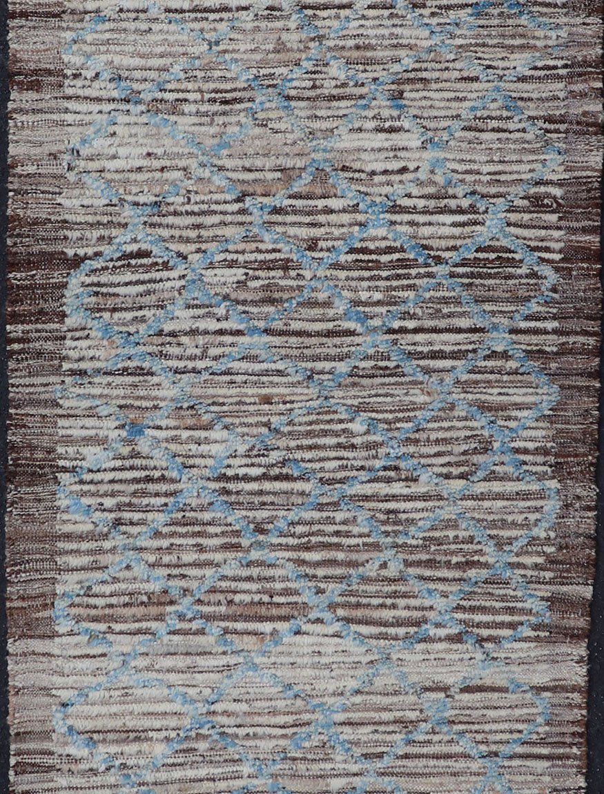 Cream, brown, and sky blue variegated tribal design modern runner, rug AFG - 36110, Keivan Woven Arts country of origin / type: Afghanistan / Modern, condition: new. This brand new rug features a tribal modern design and luscious wool. The color p... - Keivan Woven ArtsAFG - 36110 - 1637 - 16766Rug