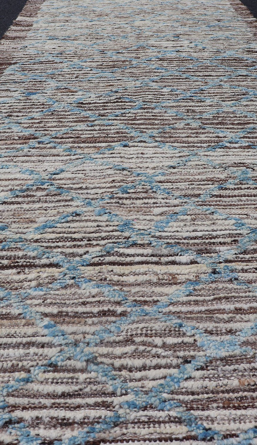 Cream, brown, and sky blue variegated tribal design modern runner, rug AFG - 36110, Keivan Woven Arts country of origin / type: Afghanistan / Modern, condition: new. This brand new rug features a tribal modern design and luscious wool. The color p... - Keivan Woven ArtsAFG - 36110 - 1637 - 16766Rug