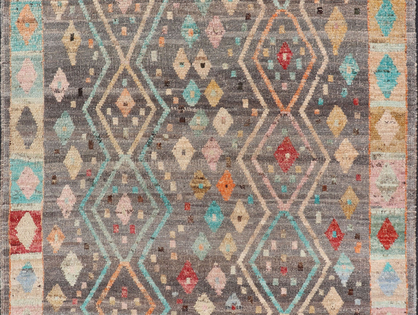 Modern Diamonds and Tribal Design Rug in Gray Background and Vivid Colors. Afghan Tribal designed rug in gray and vivid color palette and tribal design, rug AFG - 36126, country of origin / type: Afghanistan / Modern. Modern rug This modern... - Keivan Woven ArtsAFG - 36126 - 6224 - 16820Rug