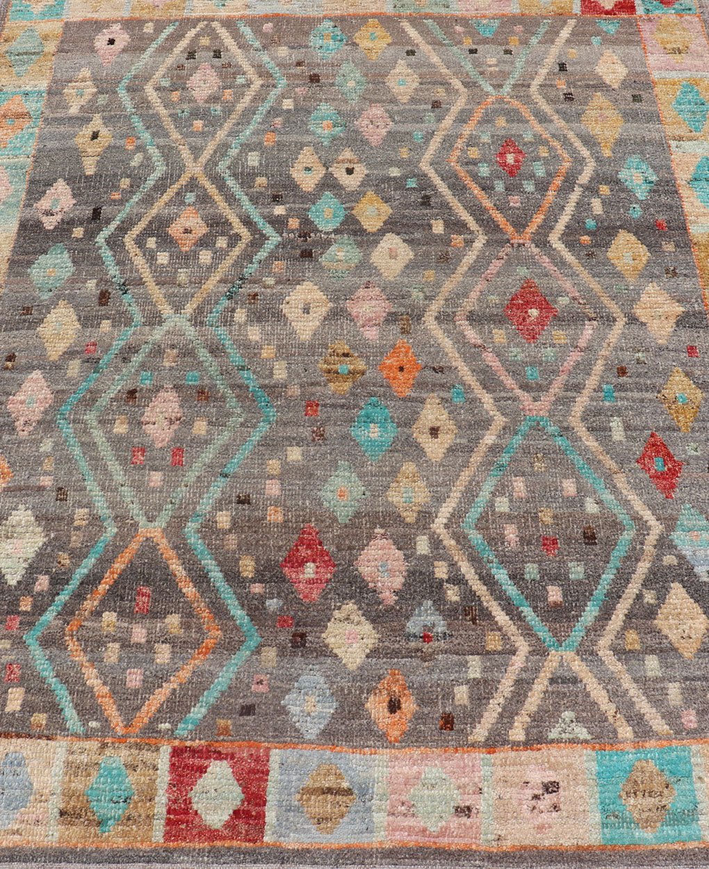 Modern Diamonds and Tribal Design Rug in Gray Background and Vivid Colors. Afghan Tribal designed rug in gray and vivid color palette and tribal design, rug AFG - 36126, country of origin / type: Afghanistan / Modern. Modern rug This modern... - Keivan Woven ArtsAFG - 36126 - 6224 - 16820Rug