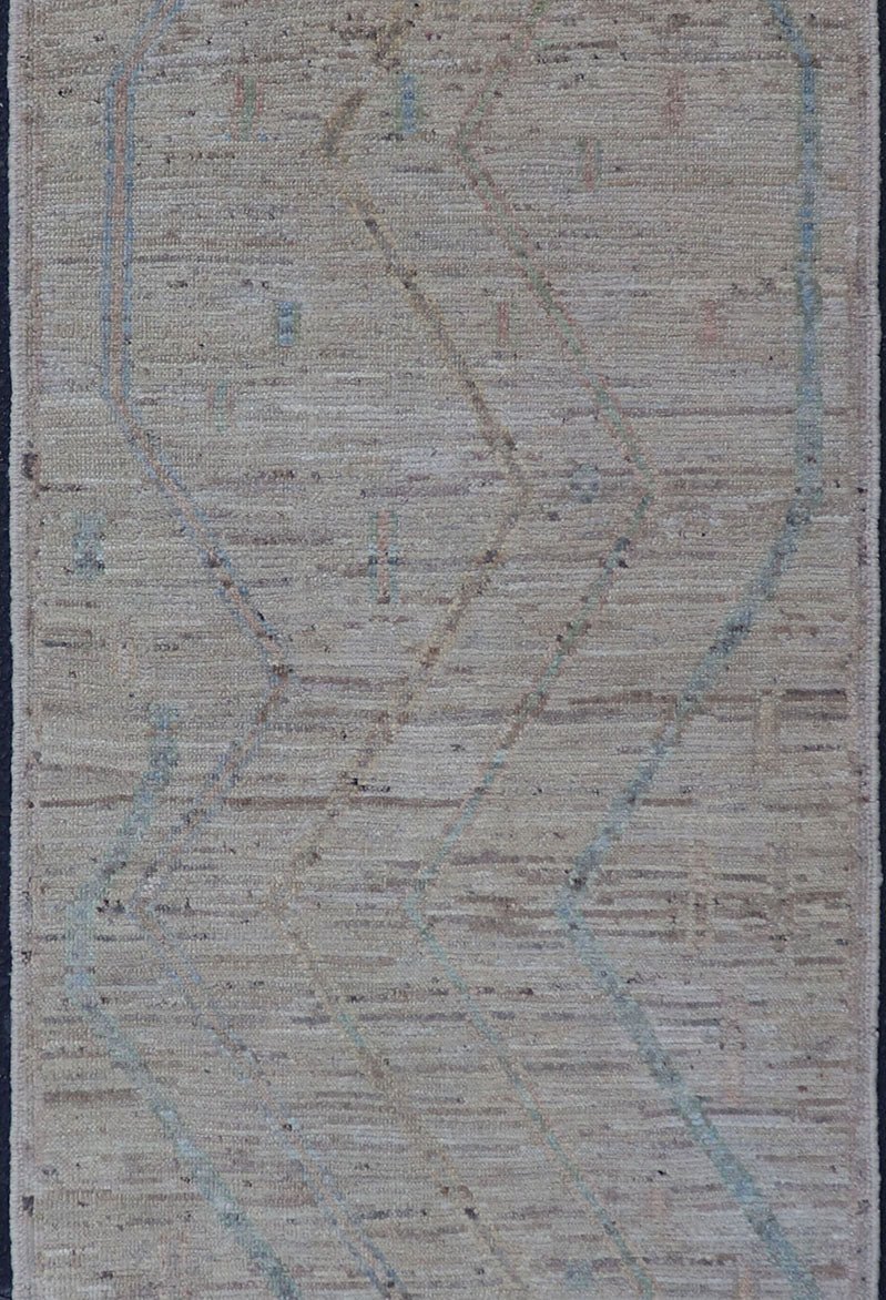 Measurers: 2'11 x 9'7 Afghan Modern Casual Runner by Keivan Woven Arts in Light Cream and Multi Colors. Keivan Woven Arts; rug AFG - 39445 Country of Origin: Afghanistan Type: Modern Casual Design: Geometric, Tribal Chevron, All - Over. This qu... - Keivan Woven ArtsAFG - 39445 - 18233Rug