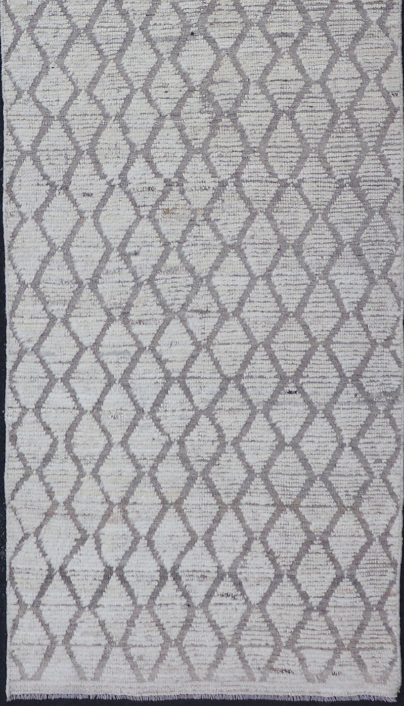 Measures: 3'4 x 13'7 Modern Moroccan Runner by Keivan Woven Arts with Diamond Design. Keivan Woven Arts; rug AFG - 39448, country of origin / type: Afghanistan / Modern Casual, circa early - 21th century. This modern casual tribal rug has been hand - ... - Keivan Woven ArtsAFG - 39448 - 18239Rug