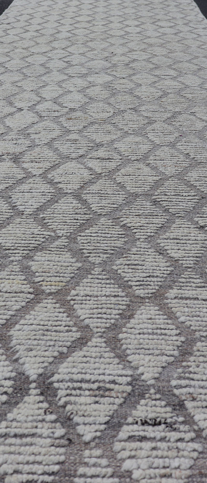 Measures: 3'4 x 13'7 Modern Moroccan Runner by Keivan Woven Arts with Diamond Design. Keivan Woven Arts; rug AFG - 39448, country of origin / type: Afghanistan / Modern Casual, circa early - 21th century. This modern casual tribal rug has been hand - ... - Keivan Woven ArtsAFG - 39448 - 18239Rug