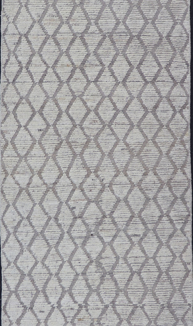 Measures: 3'4 x 13'7 Modern Moroccan Runner by Keivan Woven Arts with Diamond Design. Keivan Woven Arts; rug AFG - 39448, country of origin / type: Afghanistan / Modern Casual, circa early - 21th century. This modern casual tribal rug has been hand - ... - Keivan Woven ArtsAFG - 39448 - 18239Rug