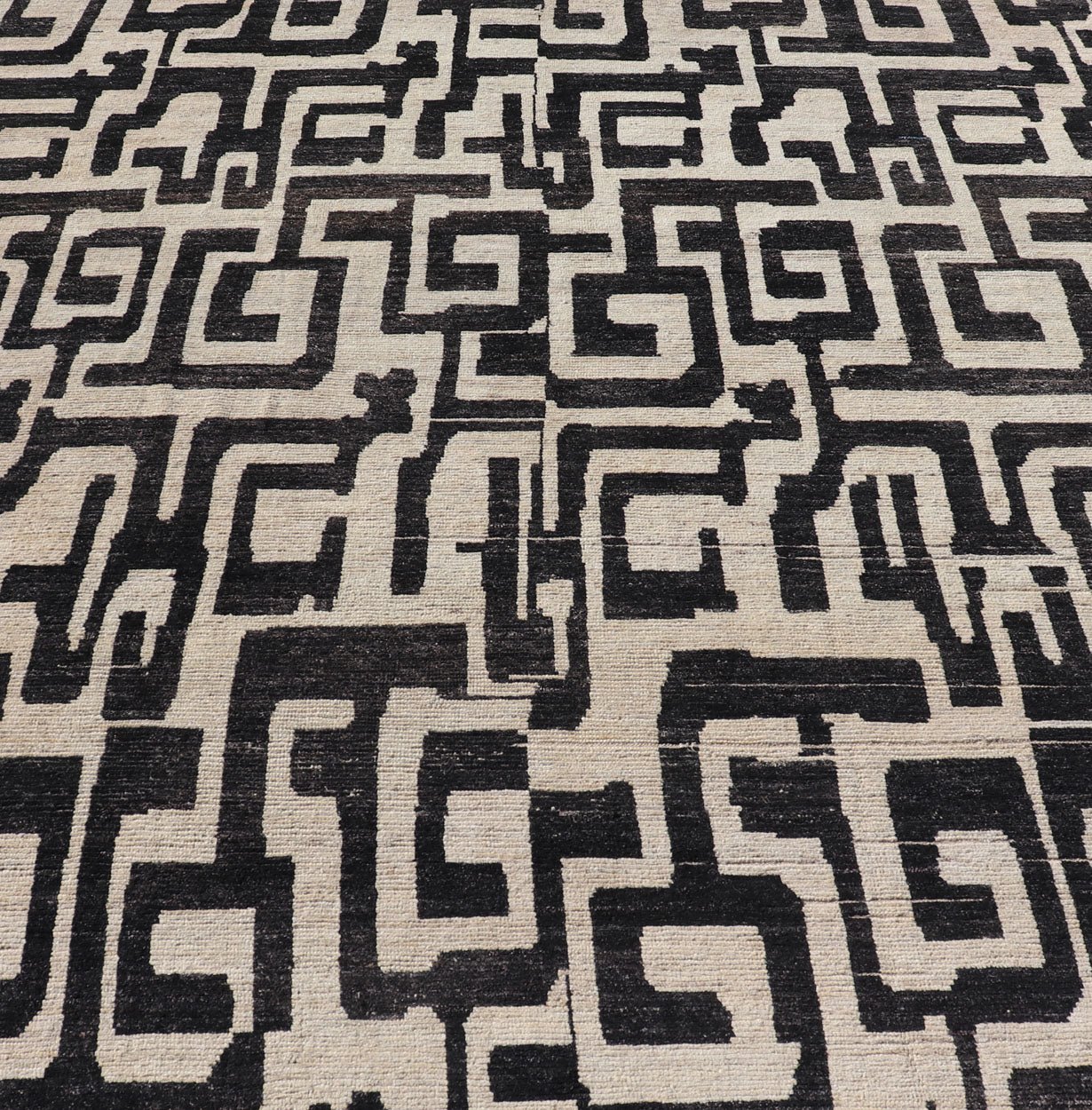 Measures: 8'3 x 9'7 Large Black and Ivory Abstract Modern Casual Rug by Keivan Woven Arts. Keivan Woven Arts; rug AFG - 39466 / Country of Origin: Afghanistan Type: Modern Casual Design: Abstract, Sub - Geometric, Minimalist. This oversized mod... - Keivan Woven ArtsAFG - 39466 - 18281Rug