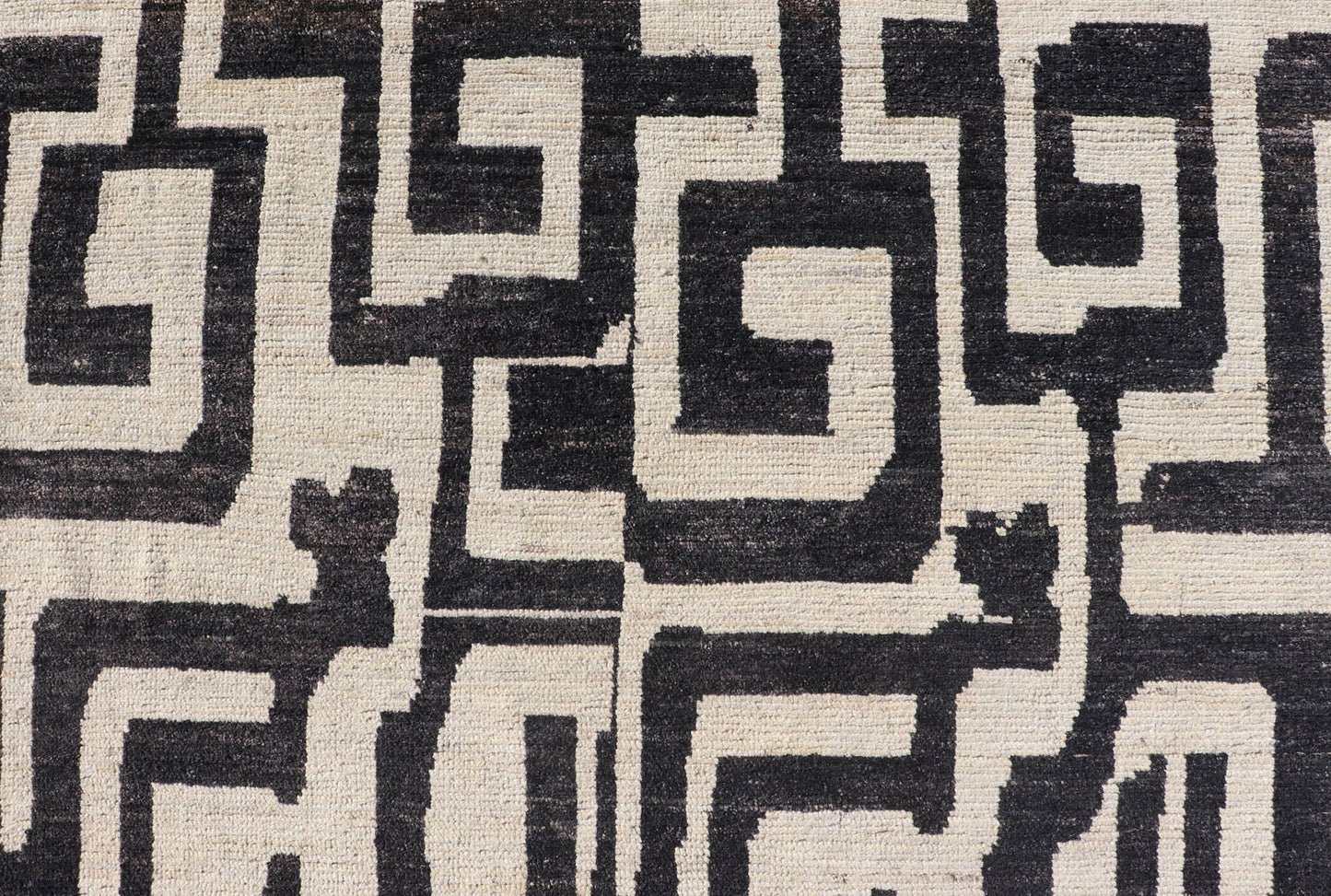 Measures: 8'3 x 9'7 Large Black and Ivory Abstract Modern Casual Rug by Keivan Woven Arts. Keivan Woven Arts; rug AFG - 39466 / Country of Origin: Afghanistan Type: Modern Casual Design: Abstract, Sub - Geometric, Minimalist. This oversized mod... - Keivan Woven ArtsAFG - 39466 - 18281Rug