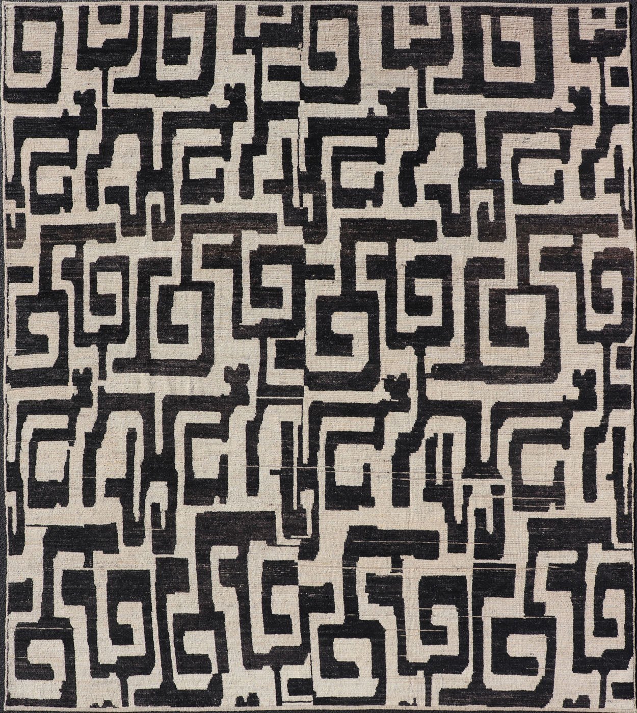 Measures: 8'3 x 9'7 Large Black and Ivory Abstract Modern Casual Rug by Keivan Woven Arts. Keivan Woven Arts; rug AFG - 39466 / Country of Origin: Afghanistan Type: Modern Casual Design: Abstract, Sub - Geometric, Minimalist. This oversized mod... - Keivan Woven ArtsAFG - 39466 - 18281Rug