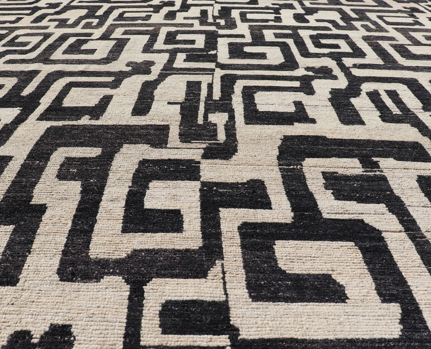 Measures: 8'3 x 9'7 Large Black and Ivory Abstract Modern Casual Rug by Keivan Woven Arts. Keivan Woven Arts; rug AFG - 39466 / Country of Origin: Afghanistan Type: Modern Casual Design: Abstract, Sub - Geometric, Minimalist. This oversized mod... - Keivan Woven ArtsAFG - 39466 - 18281Rug