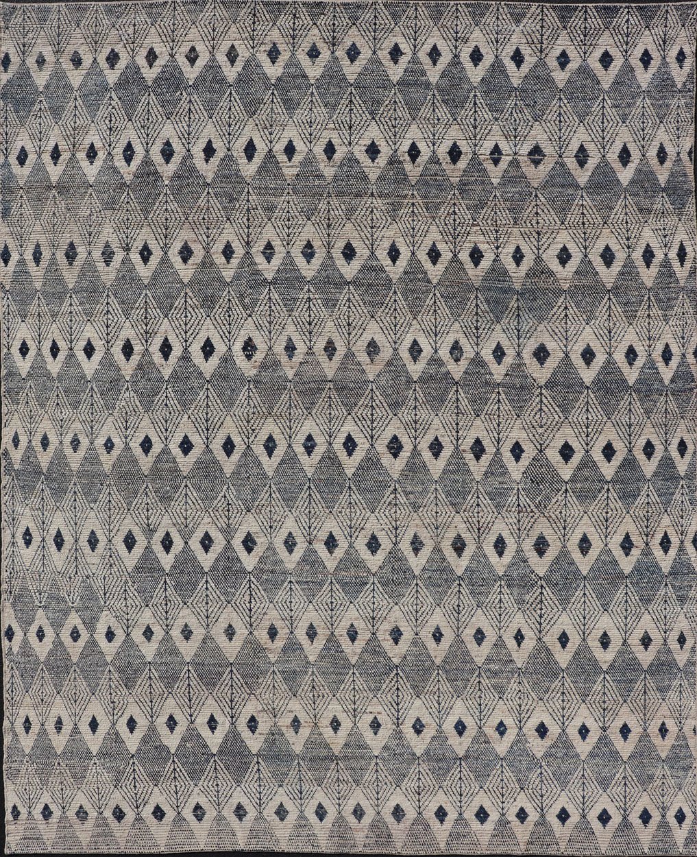 Keivan Woven Arts Large modern diamond Design rug in Navy, Blue and off white. Measures: 10'6 x 13'0 Keivan Woven Arts modern rug with diamond pattern in Navy and off white, modern rug by Keivan woven arts in diamond design Keivan... - Keivan Woven ArtsAFG - 39491 - 18317Rug