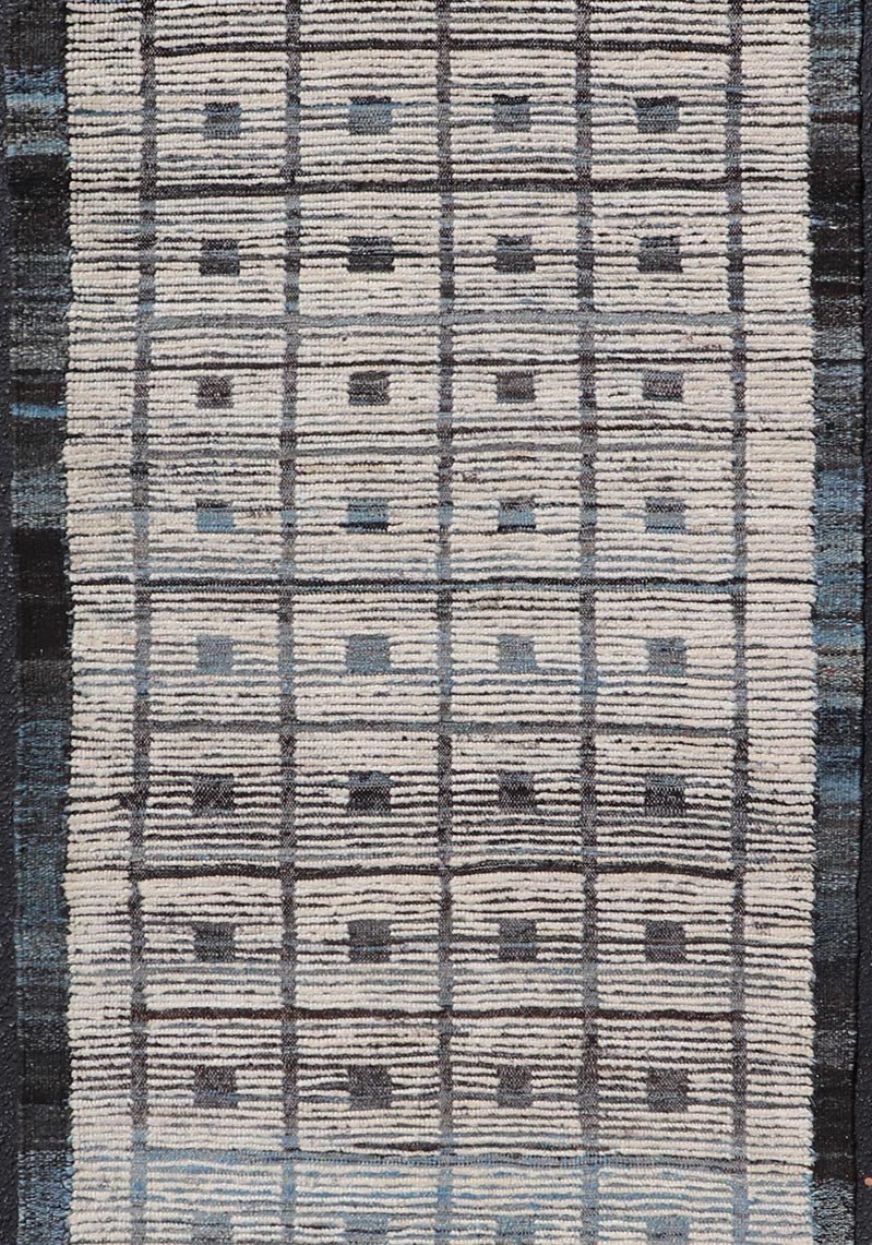 Modern Hand - Knotted Afghani Runner in Wool with All - Over Geometric Cube Design This modern casual tribal rug has been hand - knotted. The rug features a modern all - over geometric cube design, rendered in blue, charcoal, brown and gray; making thi... - Keivan Woven ArtsAFG - 39515 - 19538Rug