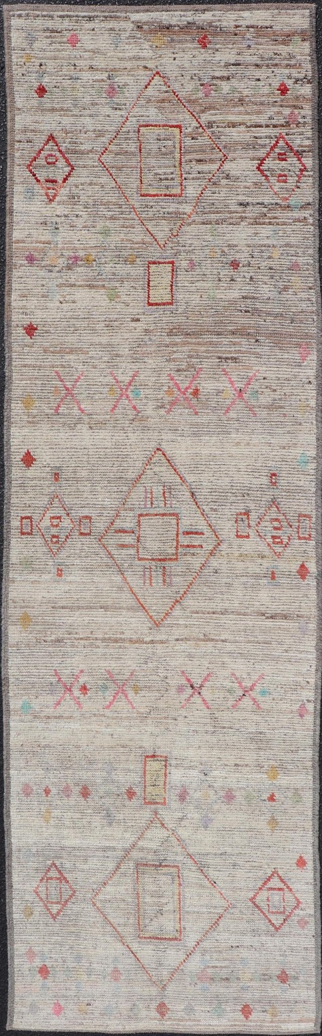 Modern Hand - Knotted Runner in Wool with Sub - Geometric Design in Multicolor This modern casual tribal rug has been hand - knotted. The rug features a modern sub - geometric diamond design, replete with various motifs in multicolor, making this rug a... - Keivan Woven ArtsAFG - 39544 - 19544
