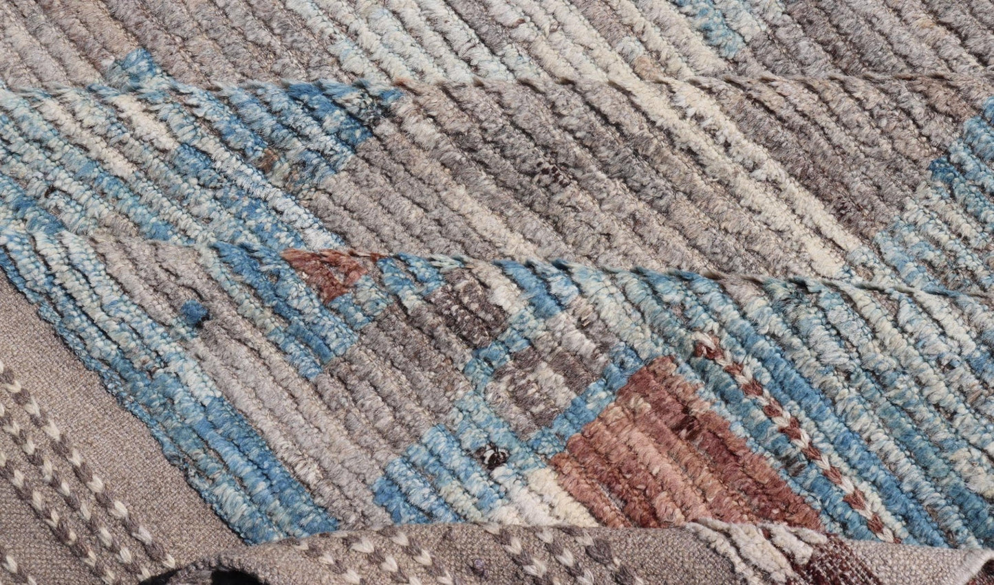 Modern Hand - Knotted Rug in Wool with Sub - Geometric Modern Design in Multicolor This modern casual rug has been hand - knotted. The rug features a modern sub - geometric design, rendered multicolor; making this rug a superb fit for a variety of clas... - Keivan Woven ArtsAFG - 39759 - 19352Rug