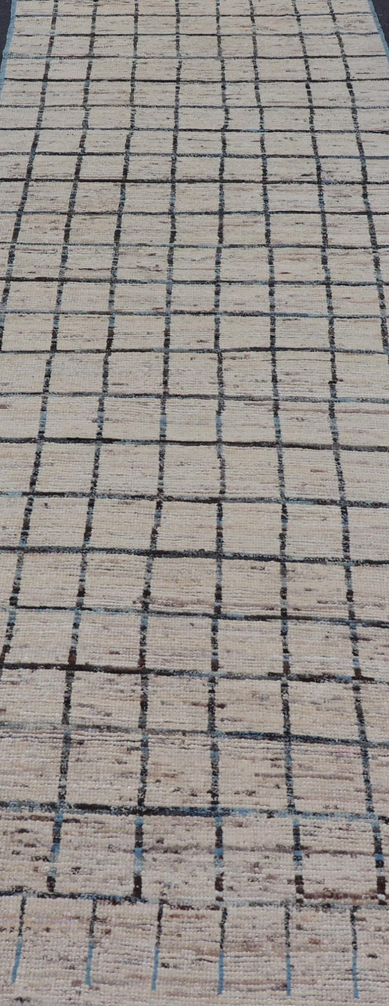 Modern Afghan Hand - Knotted Runner in Wool with All - Over Sub - Geometric Design This modern casual tribal rug has been hand - knotted. The rug features a modern geometric box design, rendered in blue and earthy tones; making this rug a superb fit fo... - Keivan Woven ArtsAFG - 39806 - 17316Rug